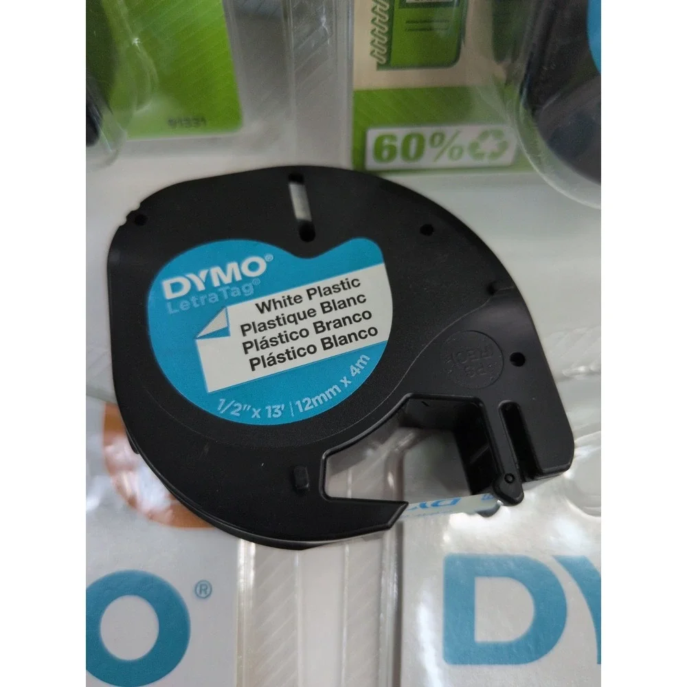 LOT 5!🚨Dymo LetraTag LT Label Refills White Plastic Label Tape 1/2